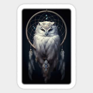 Snowy Owl In Dreamcatcher Painting Sticker